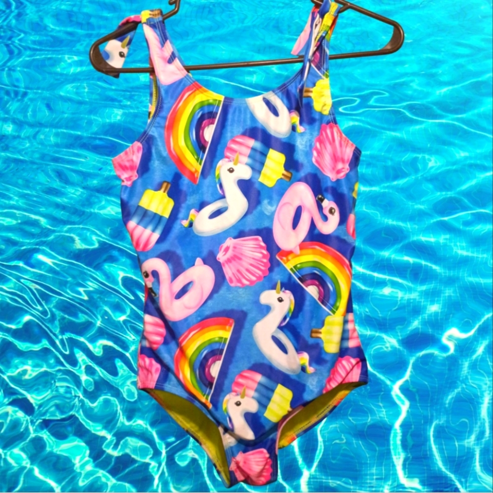Justice Colorful Kids Swimwear with Flamingo and Rainbow Print Size 16 - Picture 1 of 5
